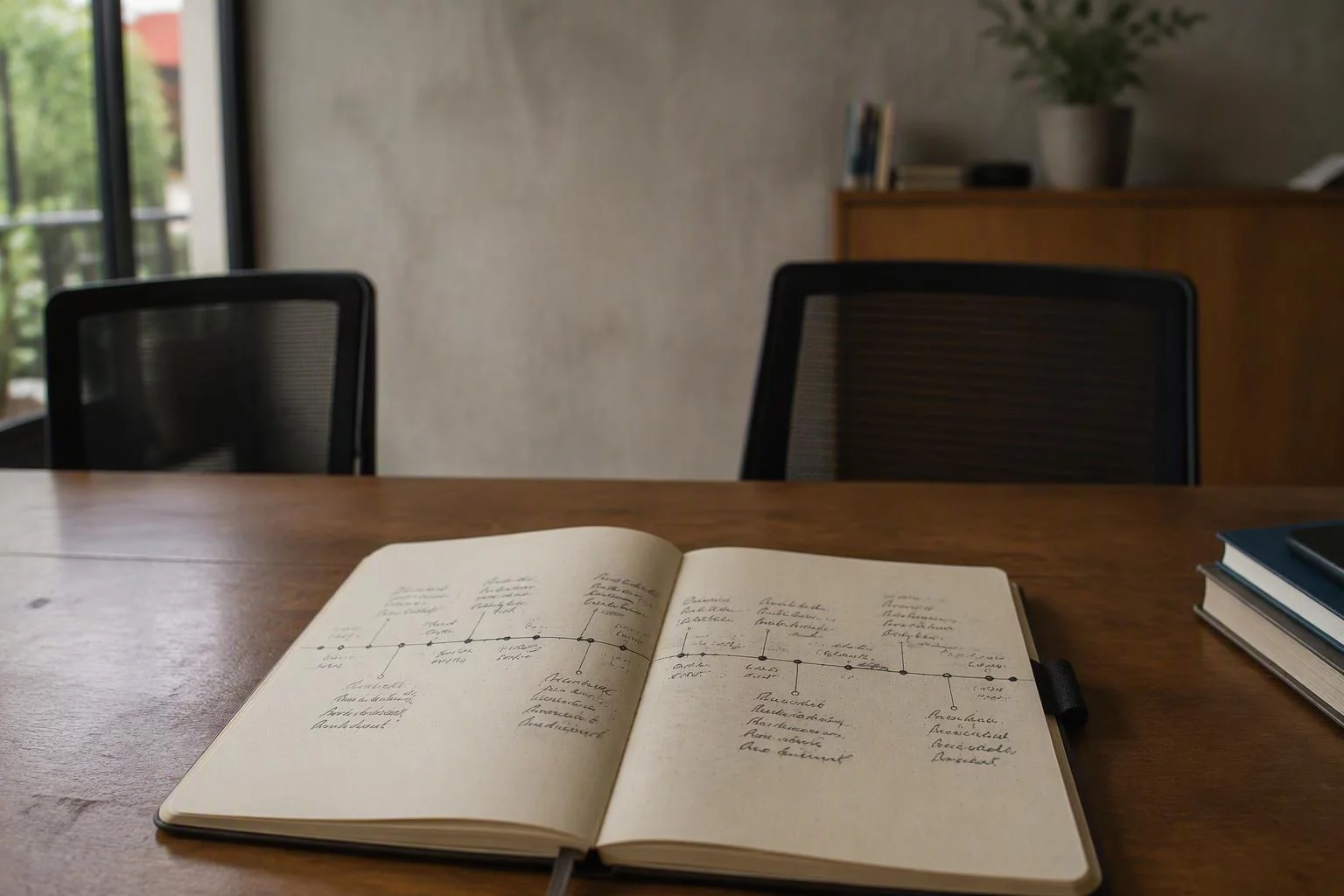 Caderno com a linha do tempo da assinatura desenhada à mão